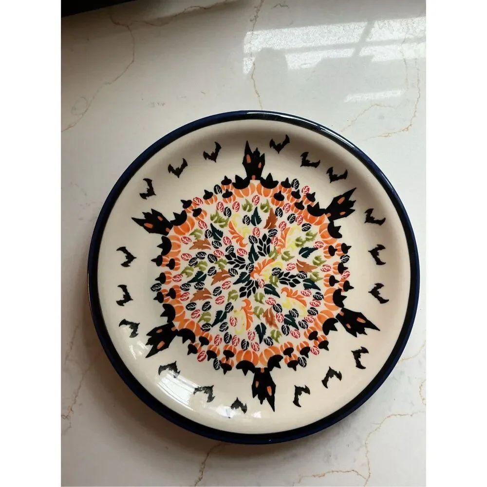 Blue Rose Polish Pottery Haunted House Plate Halloween